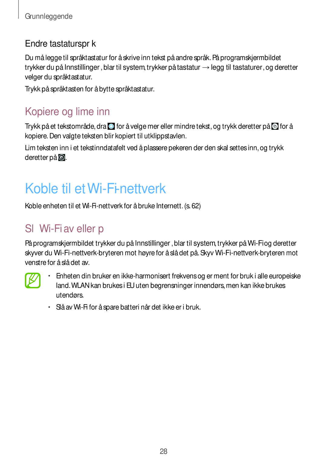 Samsung GT-I8750ALANEE manual Koble til et Wi-Fi-nettverk, Kopiere og lime inn, Slå Wi-Fi av eller på, Endre tastaturspråk 