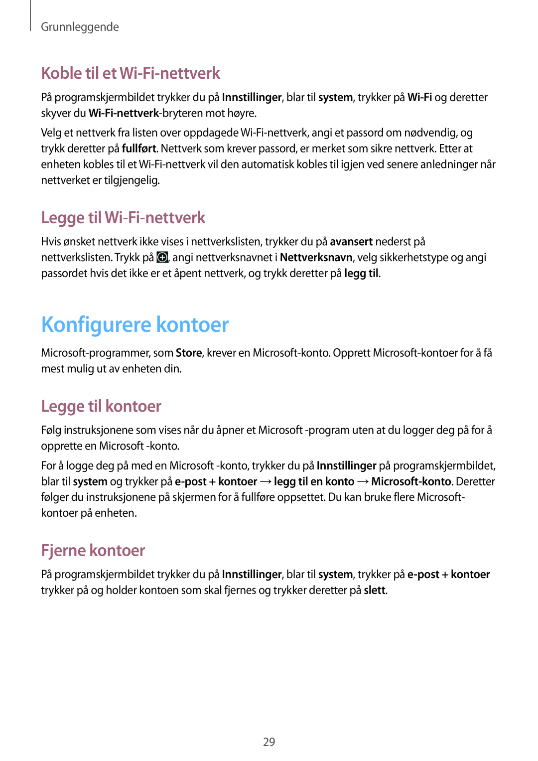 Samsung GT-I8750ALANEE manual Konfigurere kontoer, Koble til et Wi-Fi-nettverk, Legge til Wi-Fi-nettverk, Legge til kontoer 