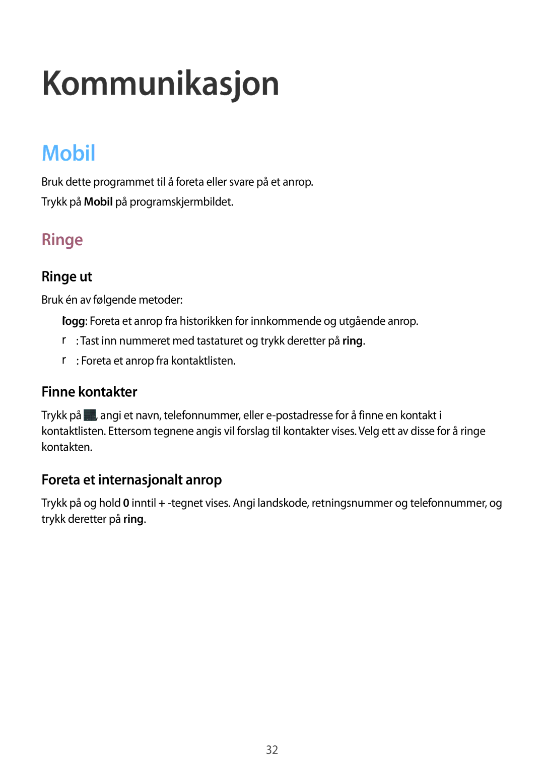 Samsung GT-I8750ALANEE manual Kommunikasjon, Mobil, Ringe 