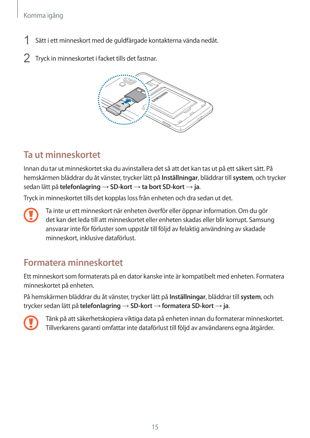 Samsung GT-I8750ALANEE manual Ta ut minneskortet, Formatera minneskortet 