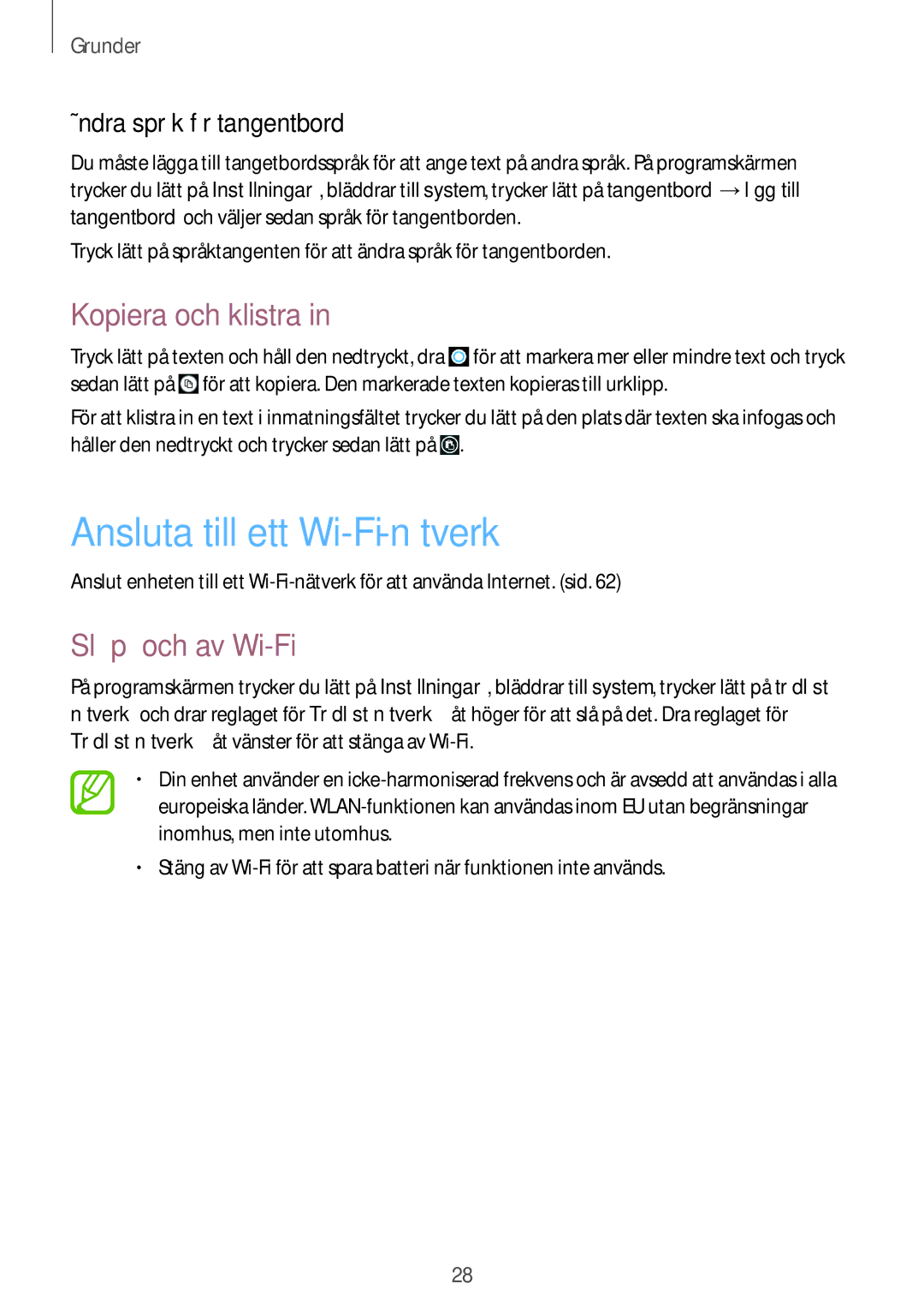 Samsung GT-I8750ALANEE manual Ansluta till ett Wi-Fi-nätverk, Kopiera och klistra, Slå på och av Wi-Fi 