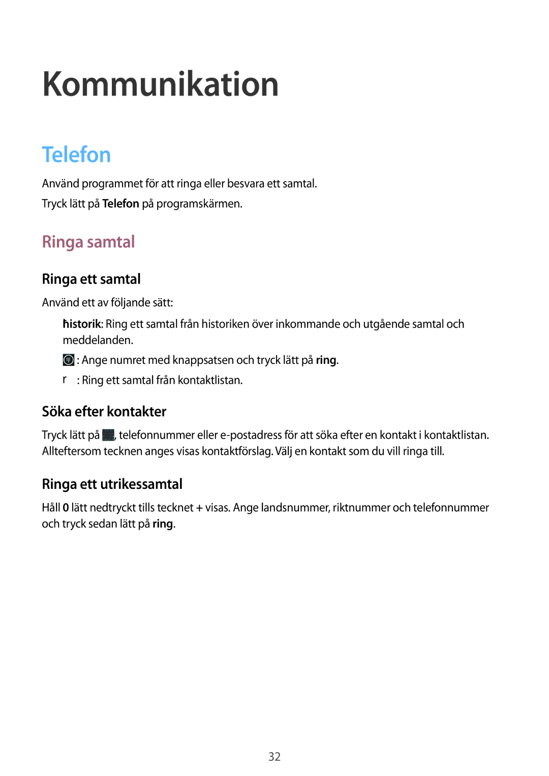 Samsung GT-I8750ALANEE manual Kommunikation, Telefon, Ringa samtal 