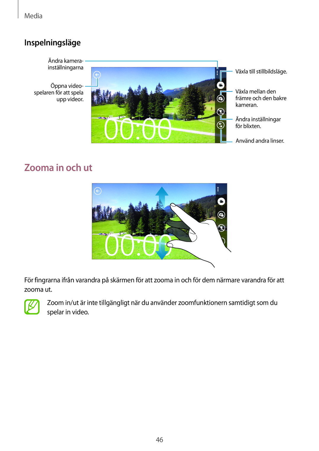 Samsung GT-I8750ALANEE manual Zooma in och ut, Inspelningsläge 