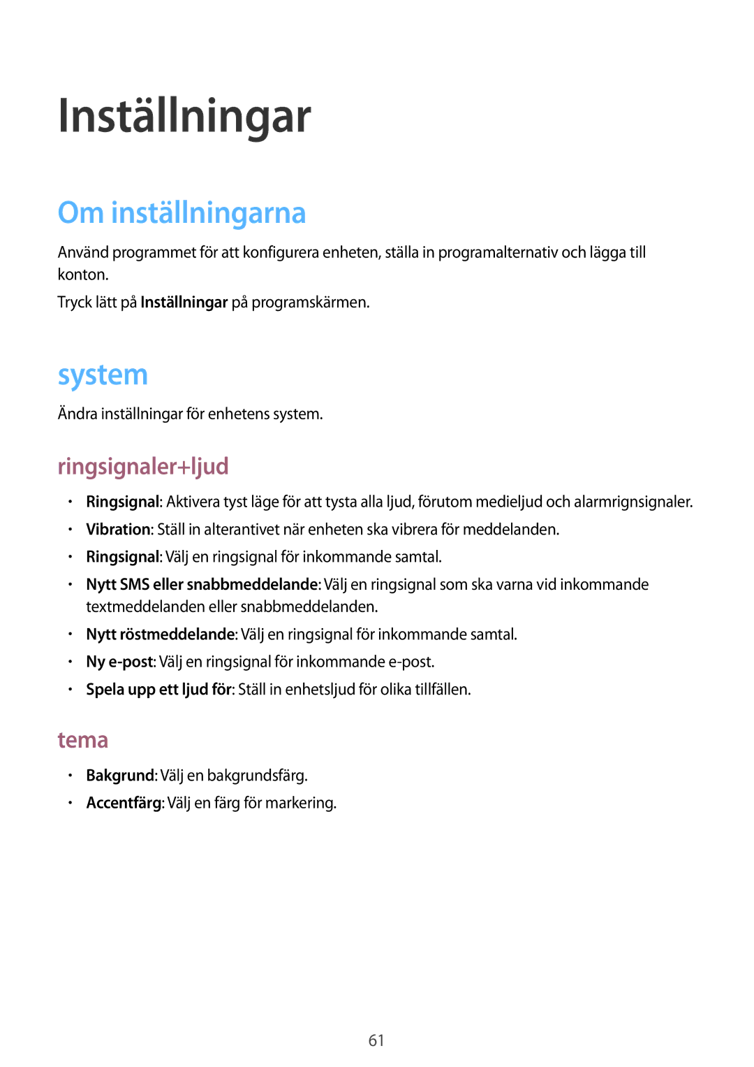 Samsung GT-I8750ALANEE manual Inställningar, Om inställningarna, System, Ringsignaler+ljud, Tema 