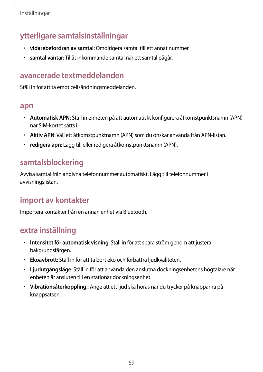 Samsung GT-I8750ALANEE manual Ytterligare samtalsinställningar, Avancerade textmeddelanden, Apn, Samtalsblockering 