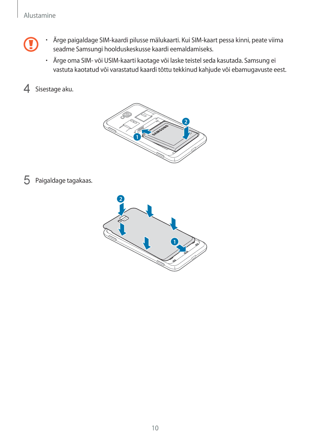 Samsung GT-I8750ALASEB manual Sisestage aku Paigaldage tagakaas 