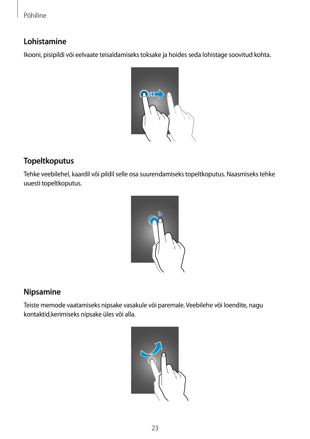 Samsung GT-I8750ALASEB manual Lohistamine, Topeltkoputus, Nipsamine 