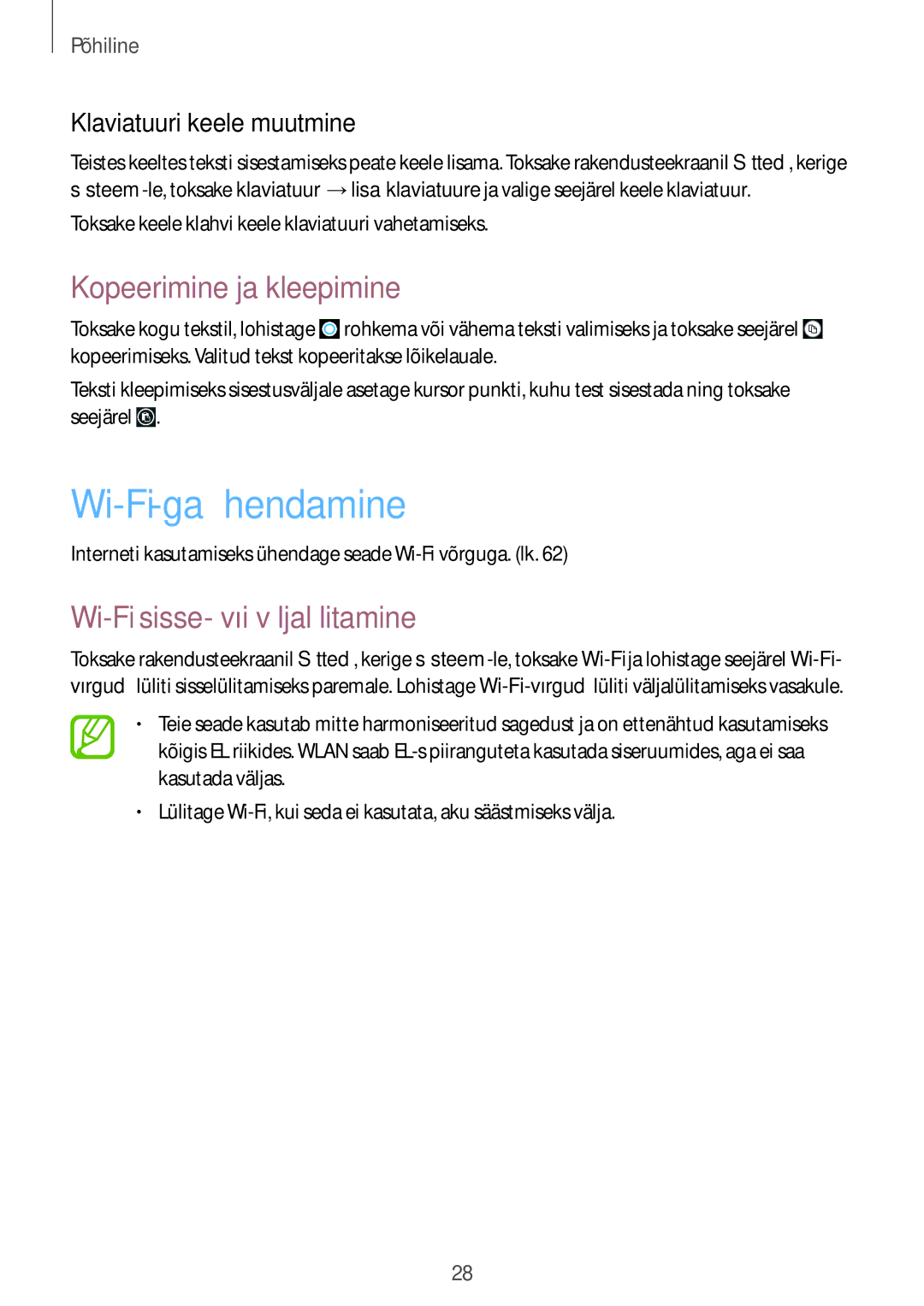 Samsung GT-I8750ALASEB manual Wi-Fi-ga ühendamine, Kopeerimine ja kleepimine, Wi-Fi sisse- või väljalülitamine 