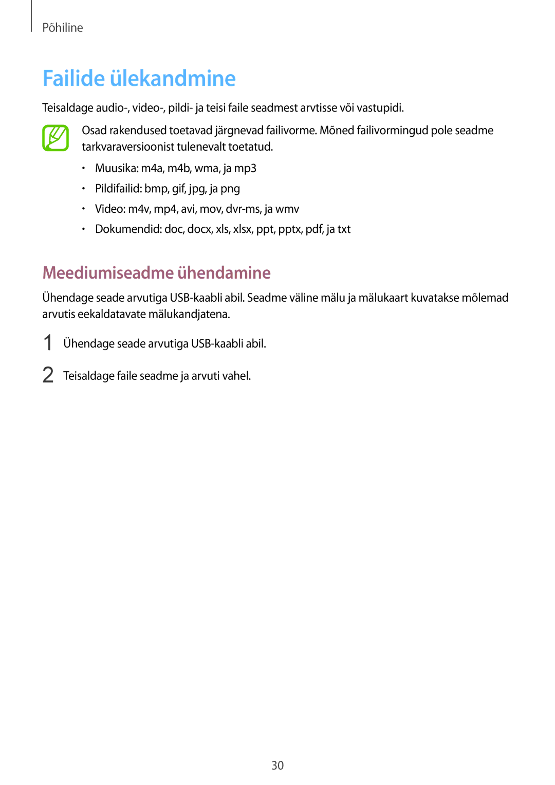 Samsung GT-I8750ALASEB manual Failide ülekandmine, Meediumiseadme ühendamine 