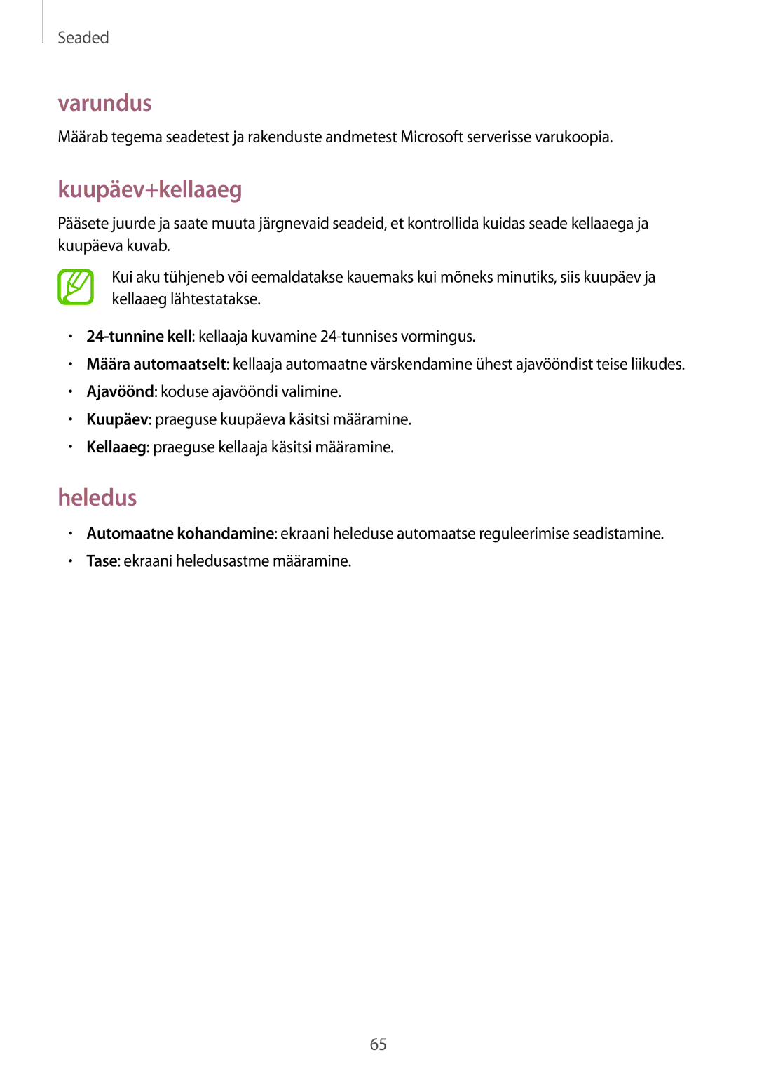 Samsung GT-I8750ALASEB manual Varundus, Kuupäev+kellaaeg, Heledus 