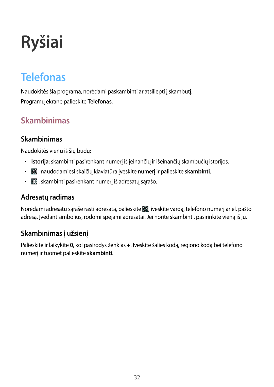 Samsung GT-I8750ALASEB manual Ryšiai, Telefonas, Skambinimas 