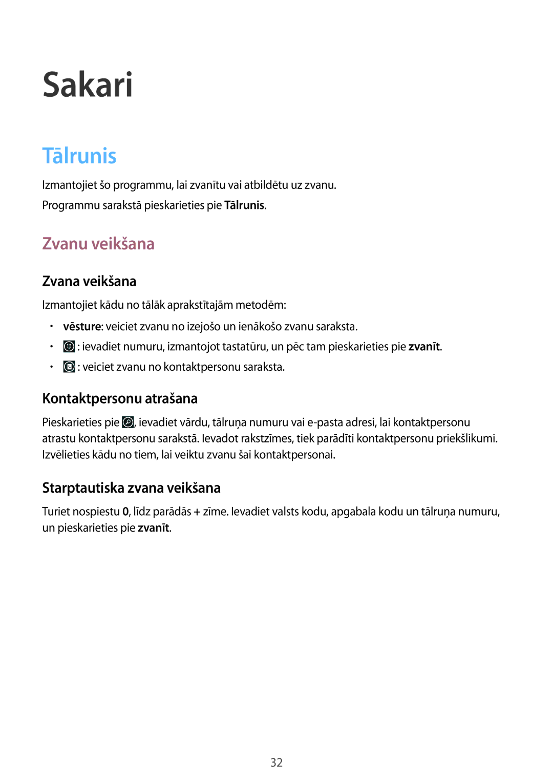 Samsung GT-I8750ALASEB manual Sakari, Tālrunis, Zvanu veikšana 