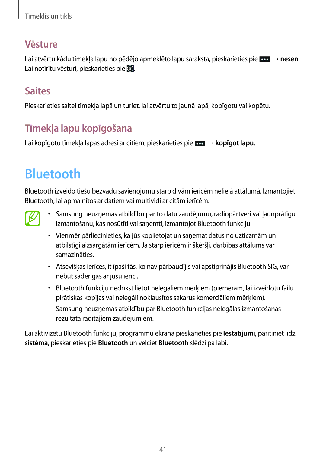 Samsung GT-I8750ALASEB manual Bluetooth, Vēsture, Saites, Tīmekļa lapu kopīgošana 