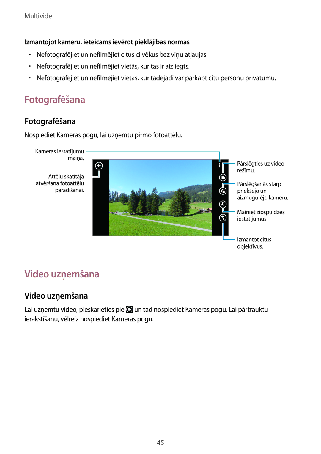 Samsung GT-I8750ALASEB manual Fotografēšana, Video uzņemšana 