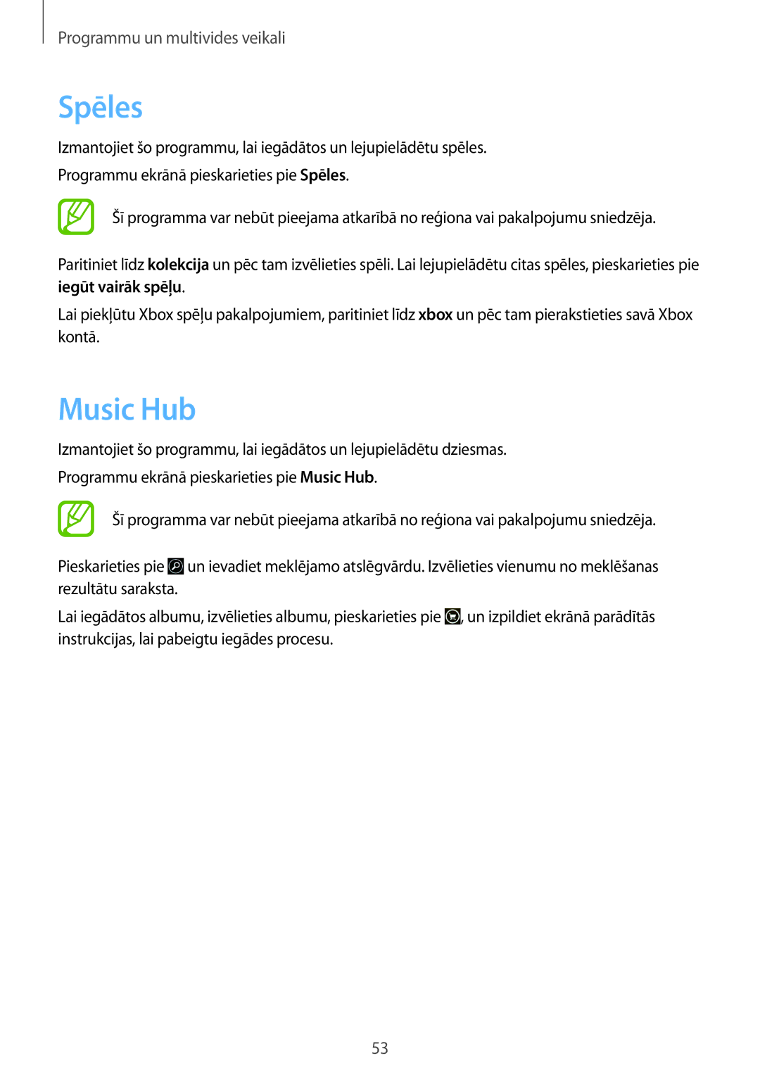 Samsung GT-I8750ALASEB manual Spēles, Music Hub 