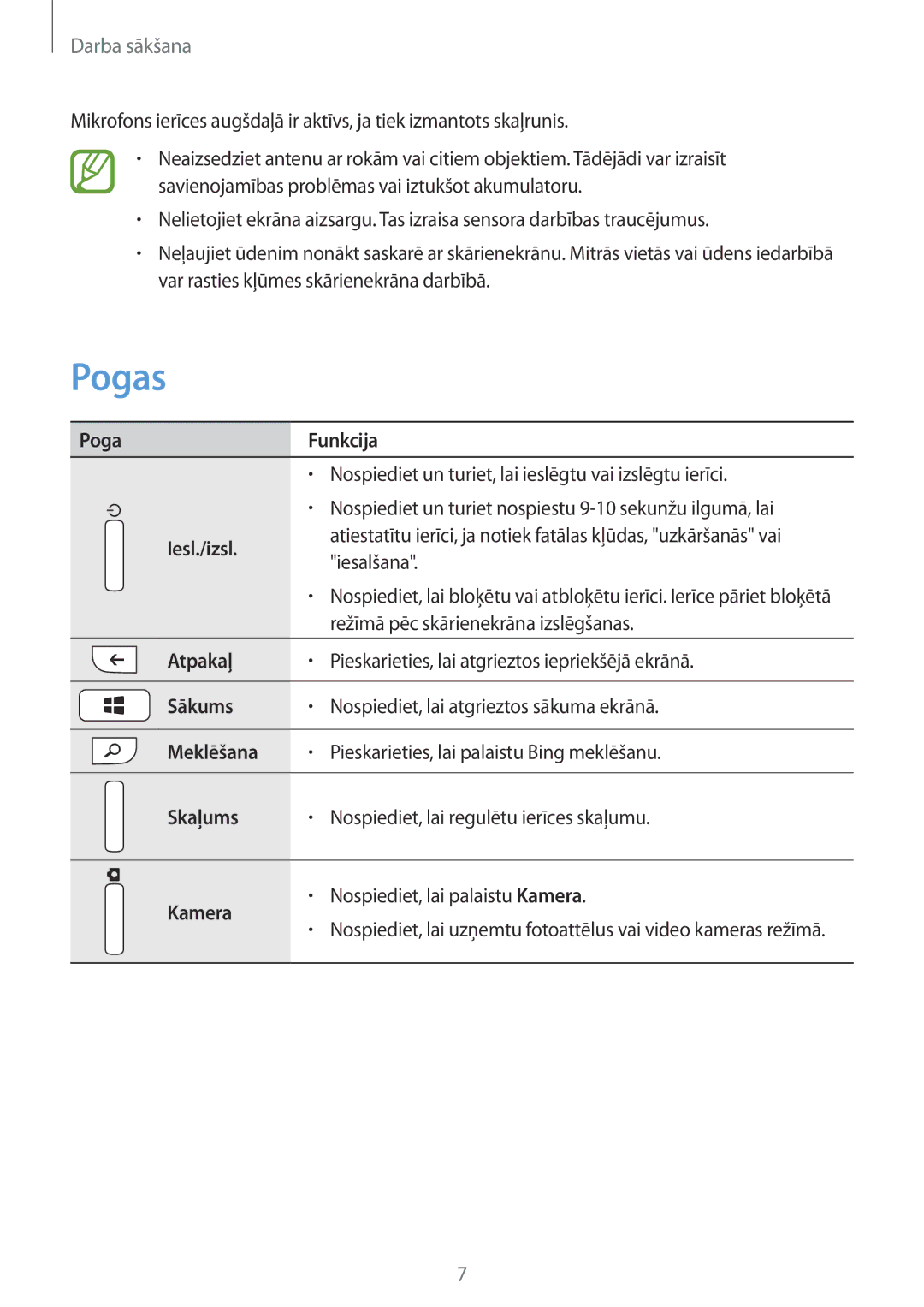 Samsung GT-I8750ALASEB manual Pogas, Darba sākšana 