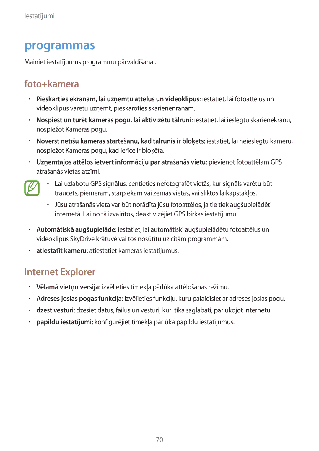 Samsung GT-I8750ALASEB manual Programmas, Foto+kamera, Internet Explorer 