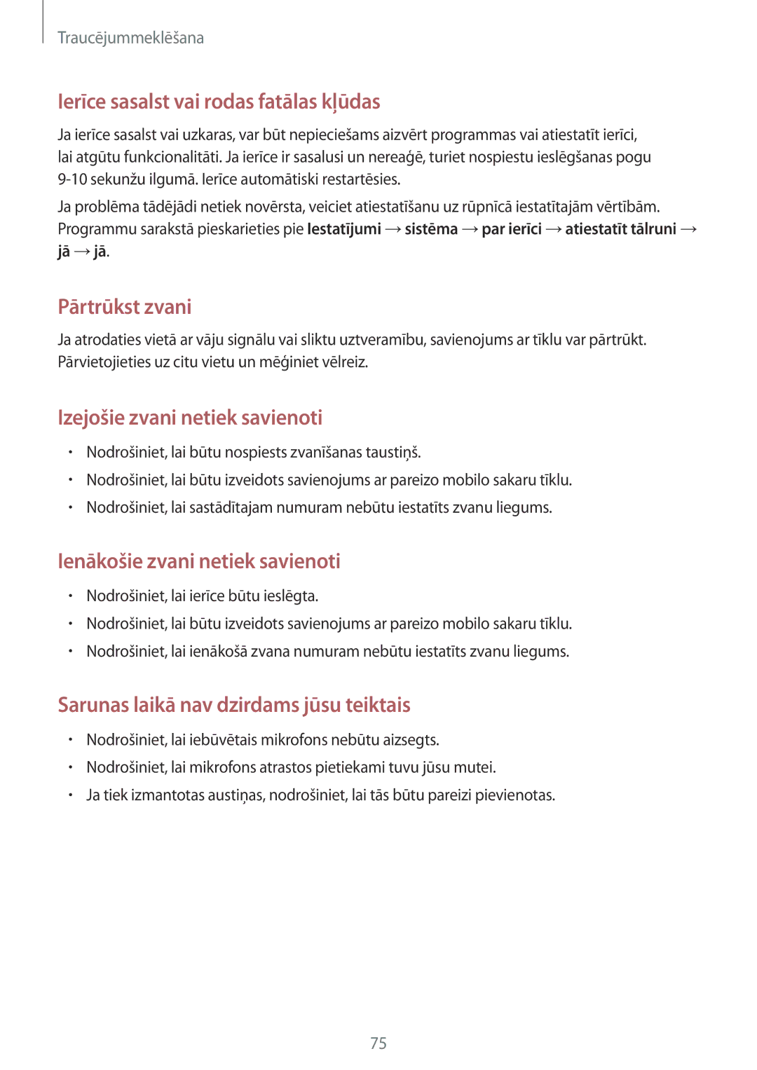 Samsung GT-I8750ALASEB manual Ierīce sasalst vai rodas fatālas kļūdas 