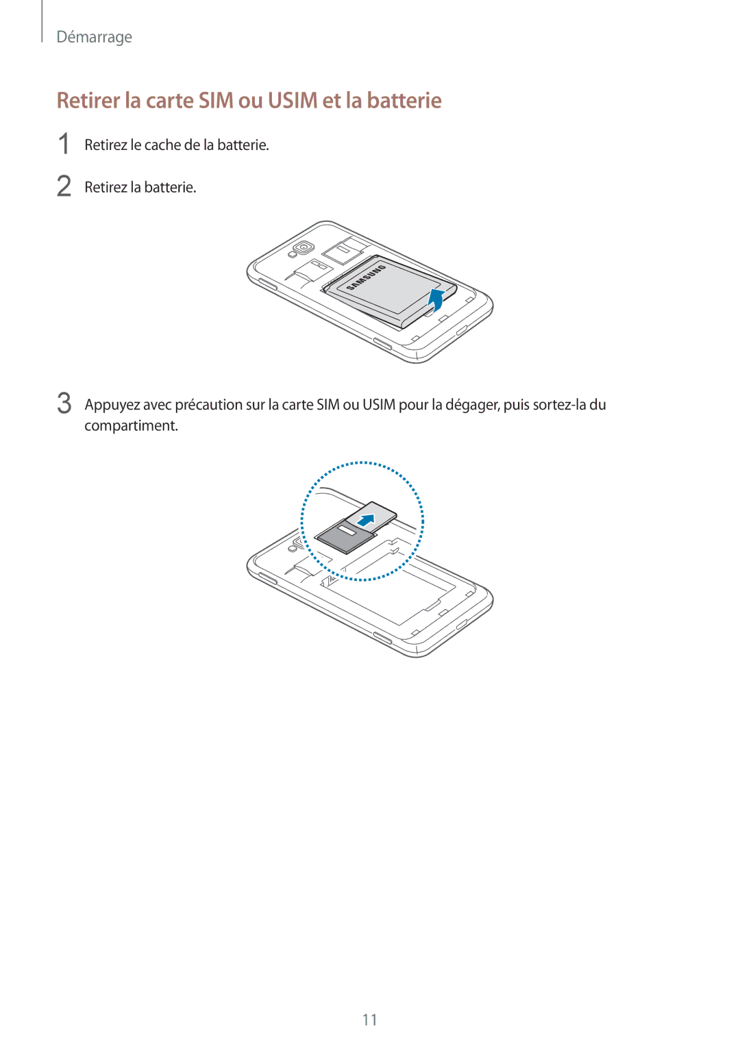 Samsung GT-I8750ALAXEF manual Retirer la carte SIM ou Usim et la batterie 