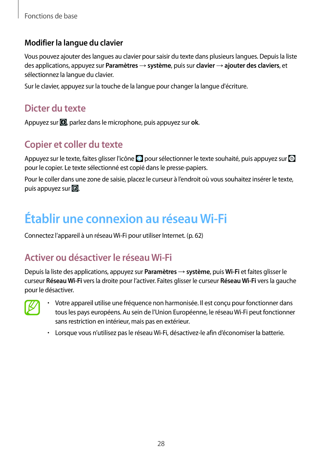 Samsung GT-I8750ALAXEF manual Établir une connexion au réseau Wi-Fi, Dicter du texte, Copier et coller du texte 