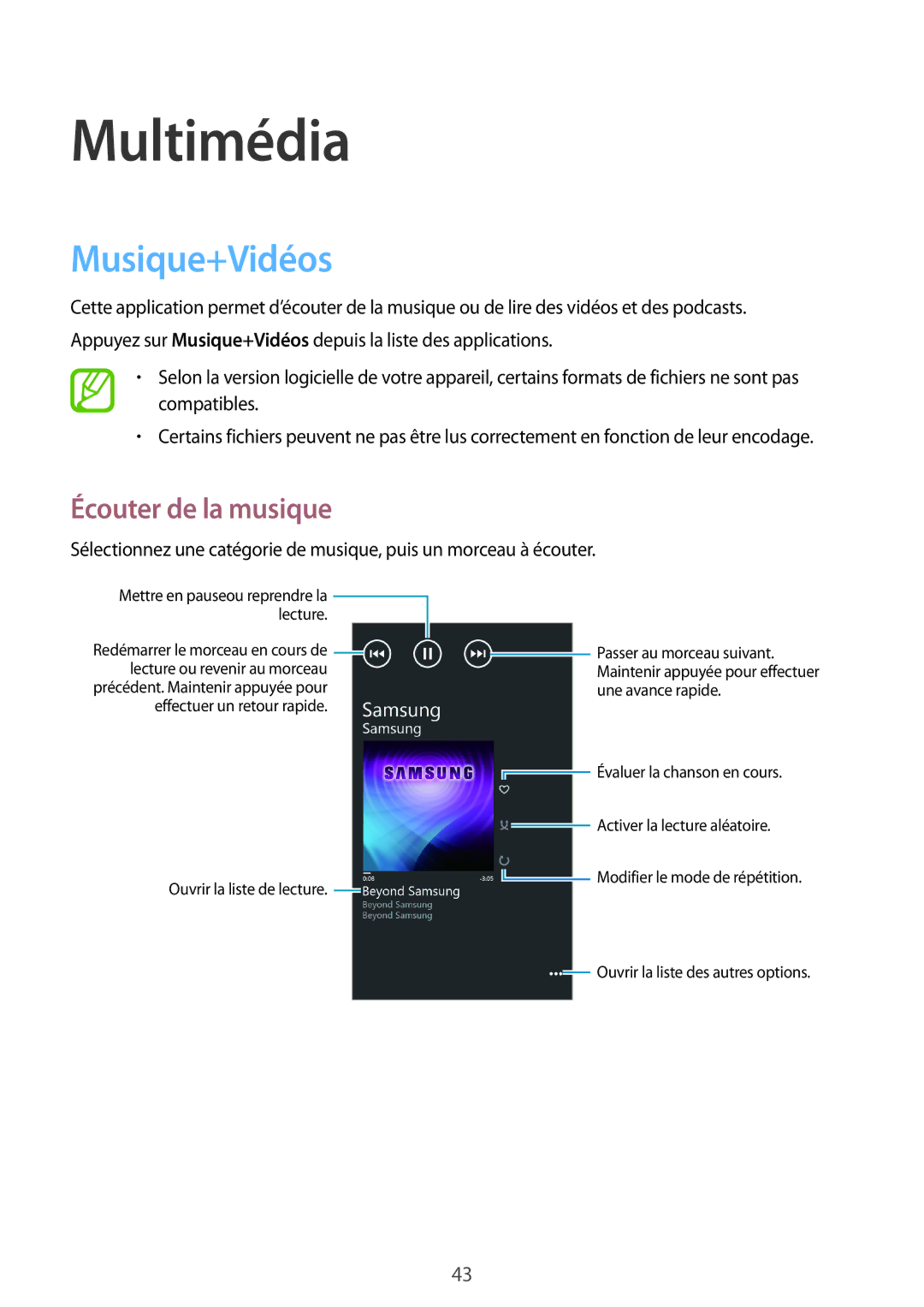 Samsung GT-I8750ALAXEF manual Multimédia, Musique+Vidéos, Écouter de la musique 