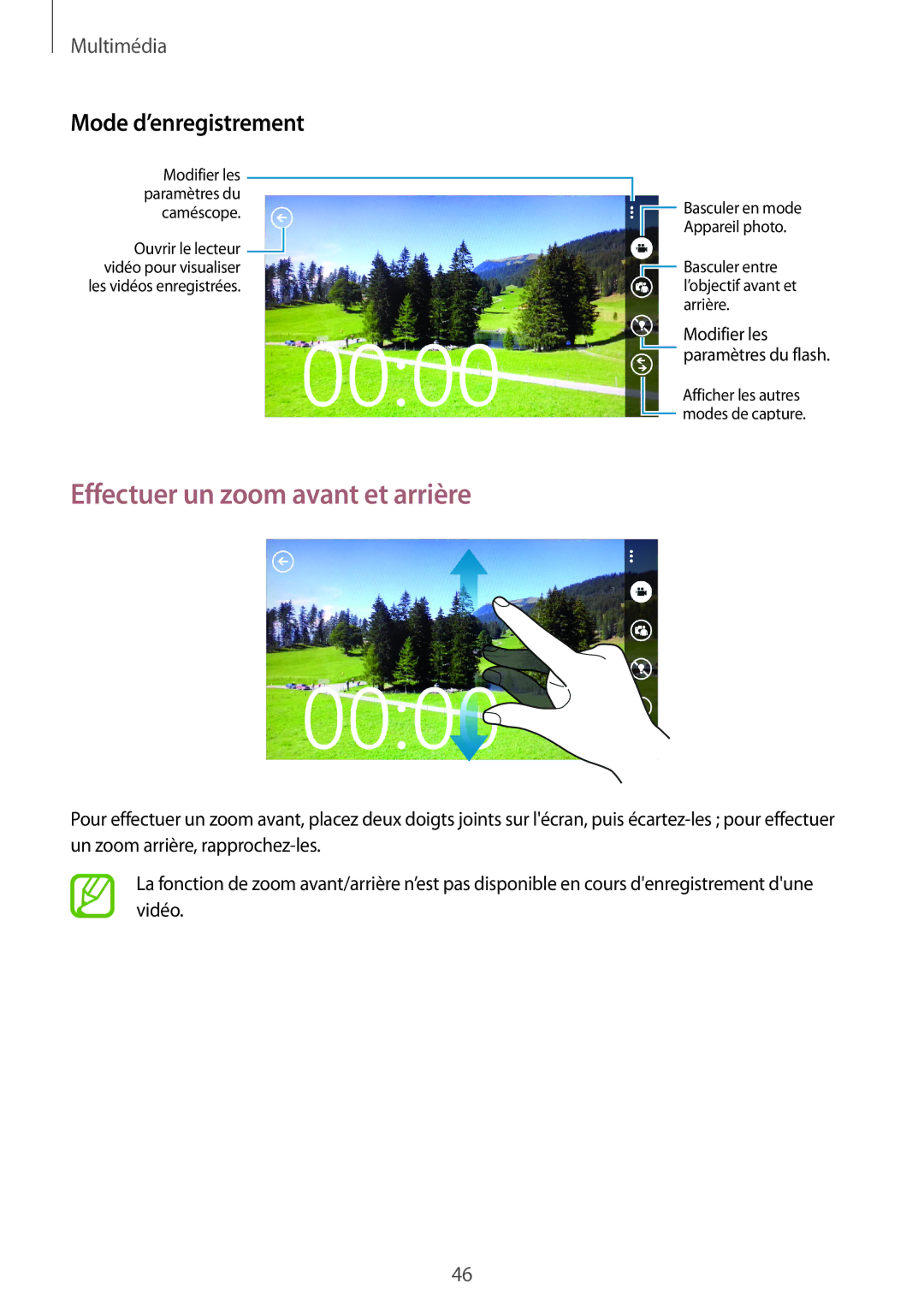 Samsung GT-I8750ALAXEF manual Effectuer un zoom avant et arrière, Mode d’enregistrement 