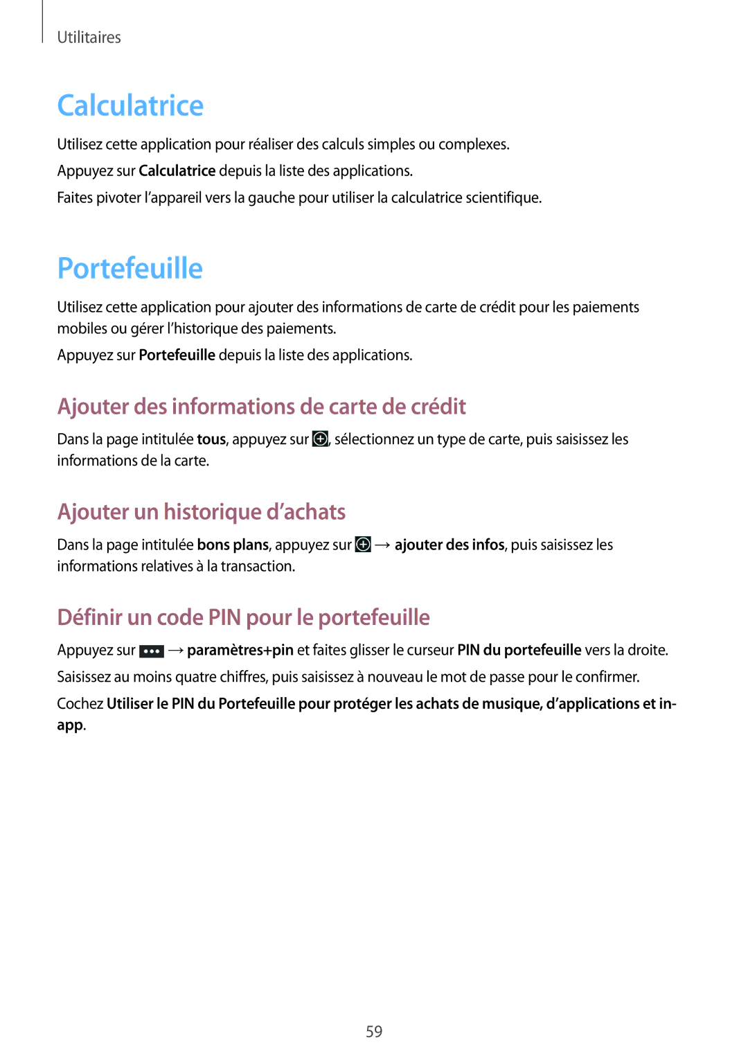 Samsung GT-I8750ALAXEF manual Calculatrice, Portefeuille, Ajouter des informations de carte de crédit 