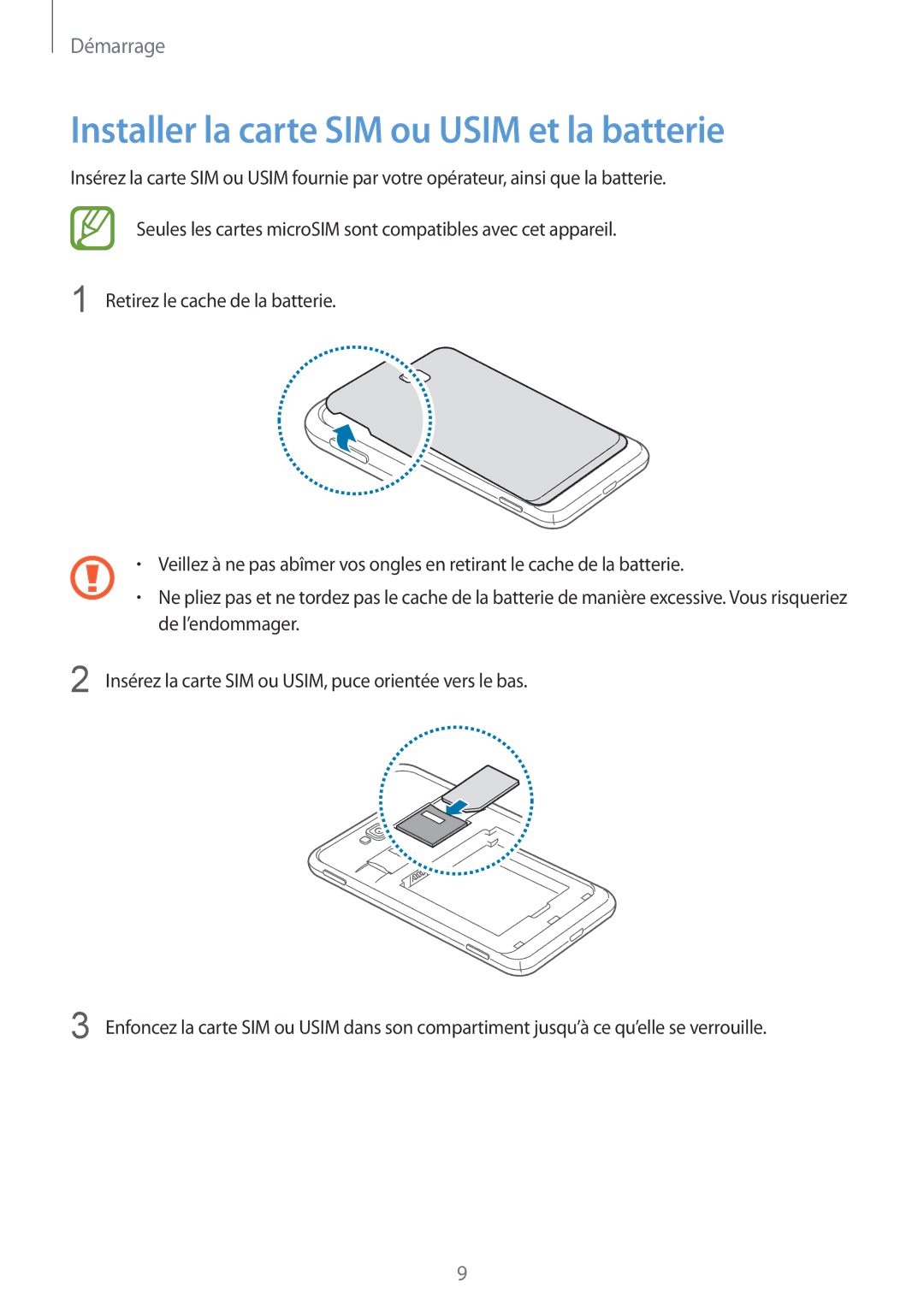 Samsung GT-I8750ALAXEF manual Installer la carte SIM ou Usim et la batterie 