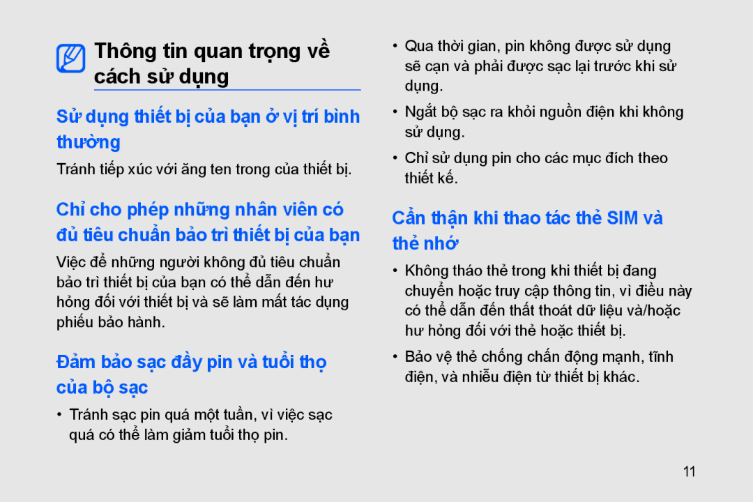 Samsung GT-I8910BVAXEV manual Thông tin quan trọng về cách sử dụng, Sư dung thiêt bị cua bạn ở vị tri binh thường 