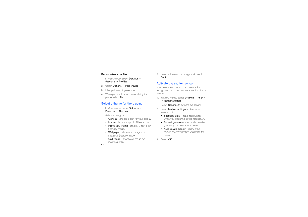 Samsung GT-I8910BVDXEV, GT-I8910BVBXEV, GT-I8910TSAXEV manual Select a theme for the display, Activate the motion sensor 