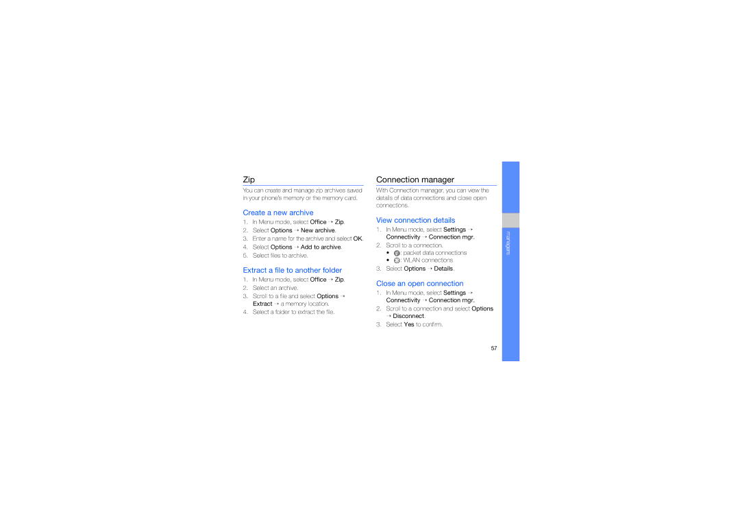 Samsung GT-I8910TSAXEV, GT-I8910BVBXEV, GT-I8910DKBXEV, GT-I8910BVAXEV, GT-I8910DKAXEV, GT-I8910DKCXEV Zip, Connection manager 