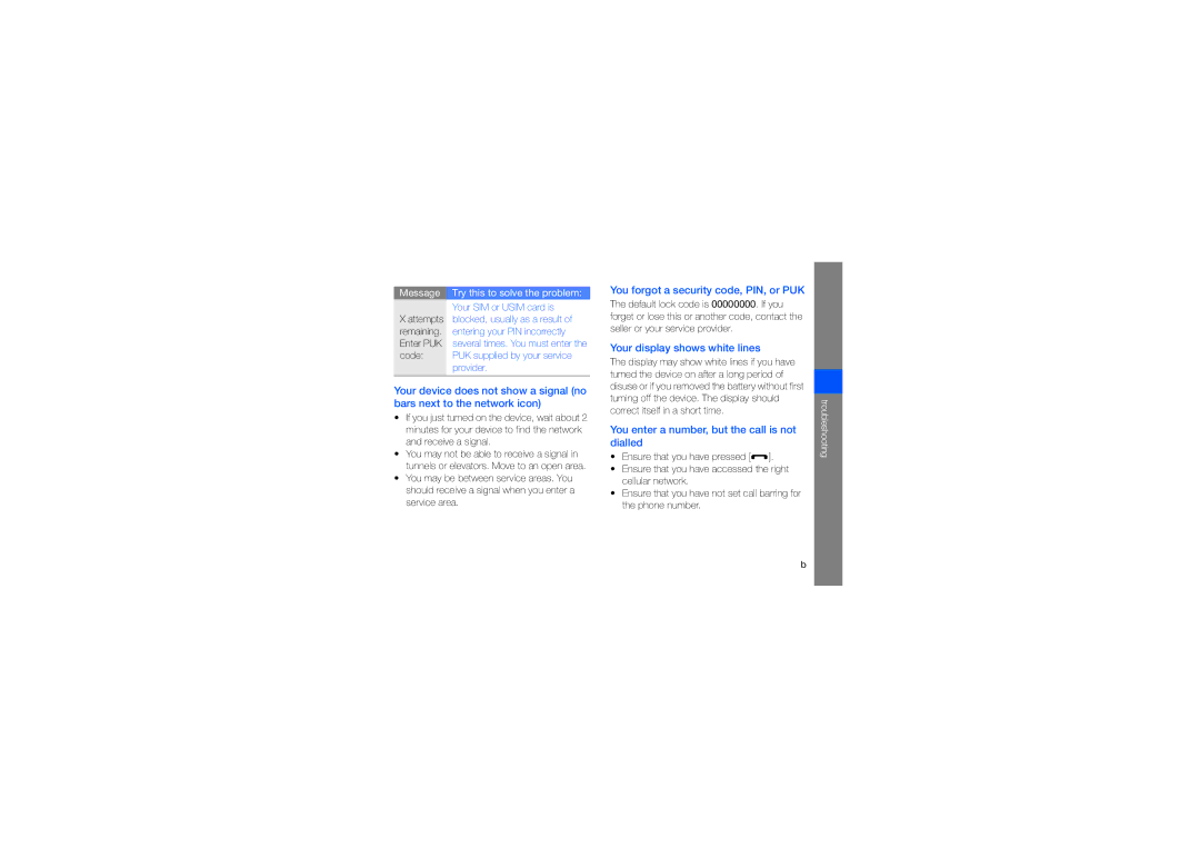Samsung GT-I8910BVBXEV, GT-I8910TSAXEV, GT-I8910DKBXEV, GT-I8910BVAXEV manual You forgot a security code, PIN, or PUK 