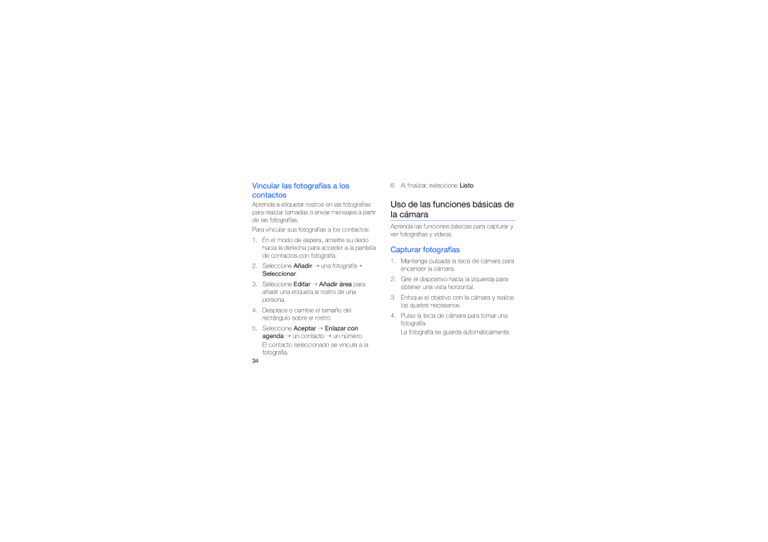 Samsung GT-I8910TSJXEC, GT-I8910DKASUN Uso de las funciones básicas de la cámara, Vincular las fotografías a los contactos 
