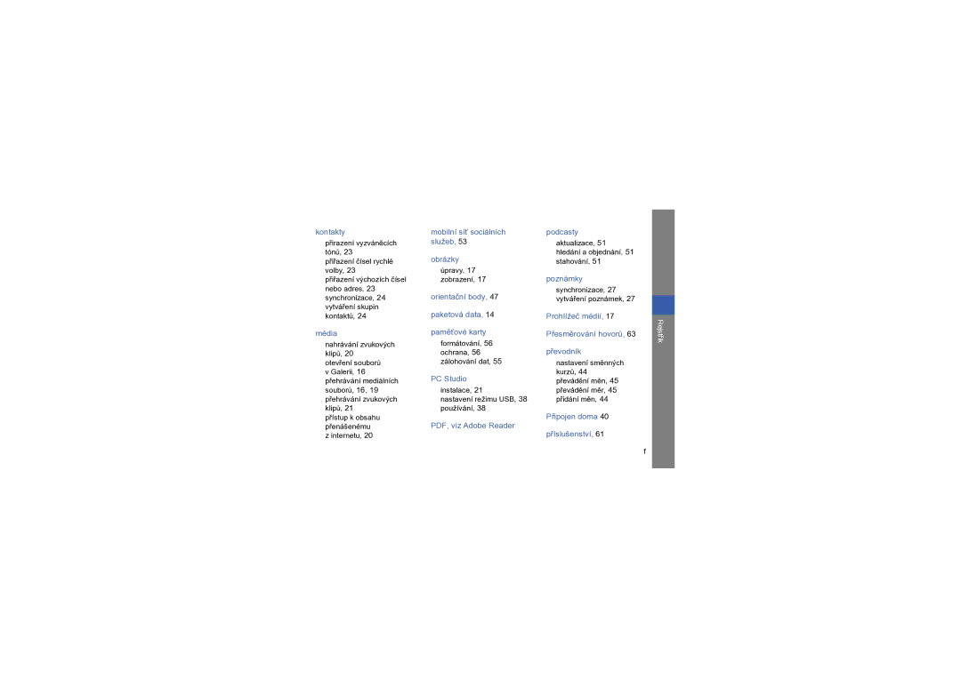 Samsung GT-I8910DKAXCS manual Rejstřík 