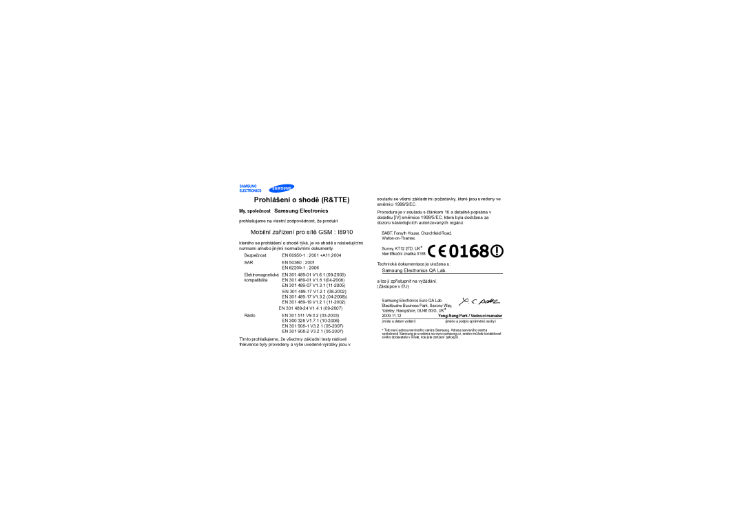 Samsung GT-I8910DKAXCS manual 2009.11.12 