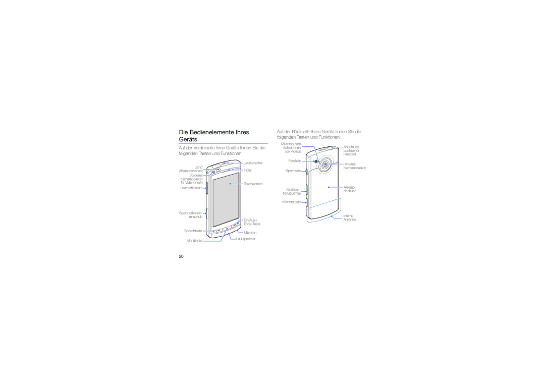 Samsung GT-I8910DKAXEO, GT-I8910DKCDBT, GT-I8910DKASUN, GT-I8910DKADBT, GT-I8910DKASWC manual Die Bedienelemente Ihres Geräts 