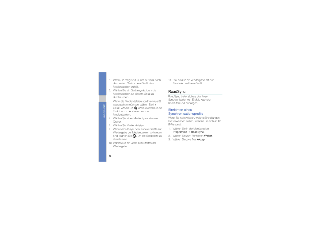 Samsung GT-I8910CDPDBT, GT-I8910DKCDBT, GT-I8910DKASUN, GT-I8910DKADBT RoadSync, Einrichten eines Synchronisationsprofils 