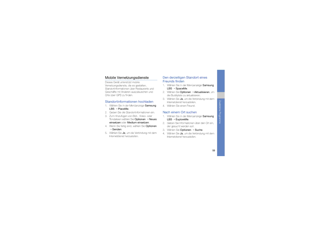 Samsung GT-I8910CDDDBT, GT-I8910DKCDBT Mobile Vernetzungsdienste, Standortinformationen hochladen, Nach einem Ort suchen 