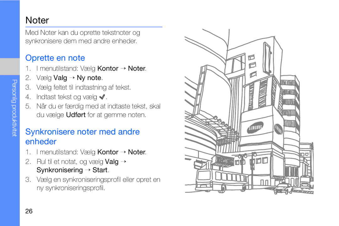 Samsung GT-I8910DKRXEE, GT-I8910DKPXEE manual Oprette en note, Synkronisere noter med andre enheder 