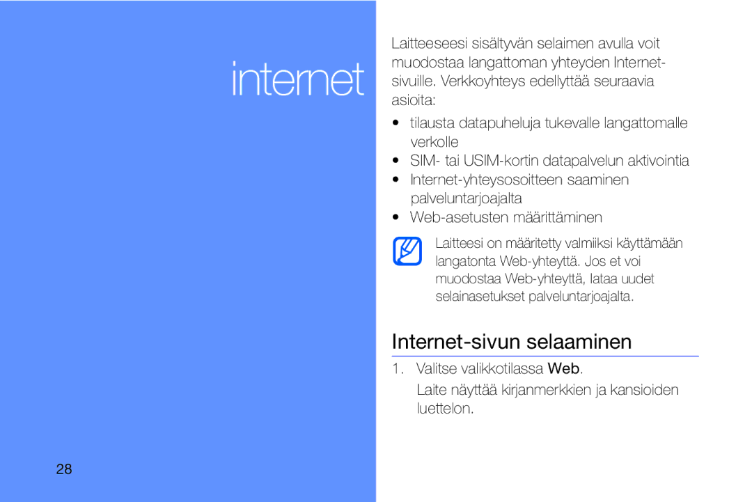 Samsung GT-I8910DKRXEE, GT-I8910DKPXEE manual Internet-sivun selaaminen 