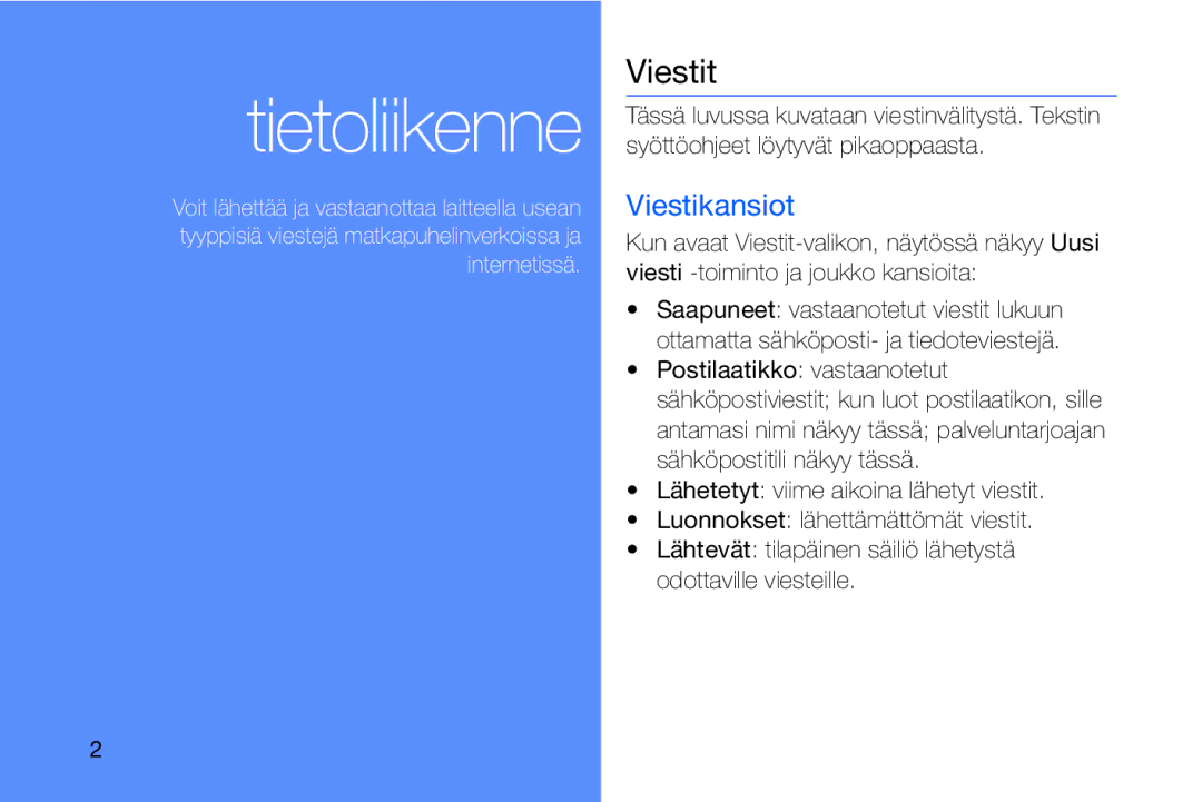 Samsung GT-I8910DKRXEE, GT-I8910DKPXEE manual Viestit, Viestikansiot 