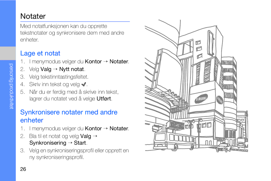 Samsung GT-I8910DKRXEE, GT-I8910DKPXEE manual Notater, Lage et notat, Synkronisere notater med andre enheter 
