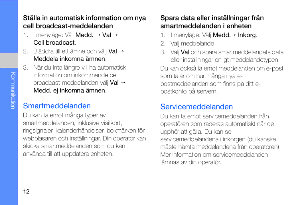 Samsung GT-I8910DKRXEE, GT-I8910DKPXEE manual Smartmeddelanden, Servicemeddelanden 