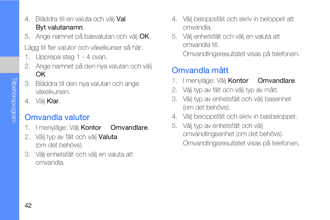 Samsung GT-I8910DKRXEE, GT-I8910DKPXEE manual Omvandla valutor, Omvandla mått 