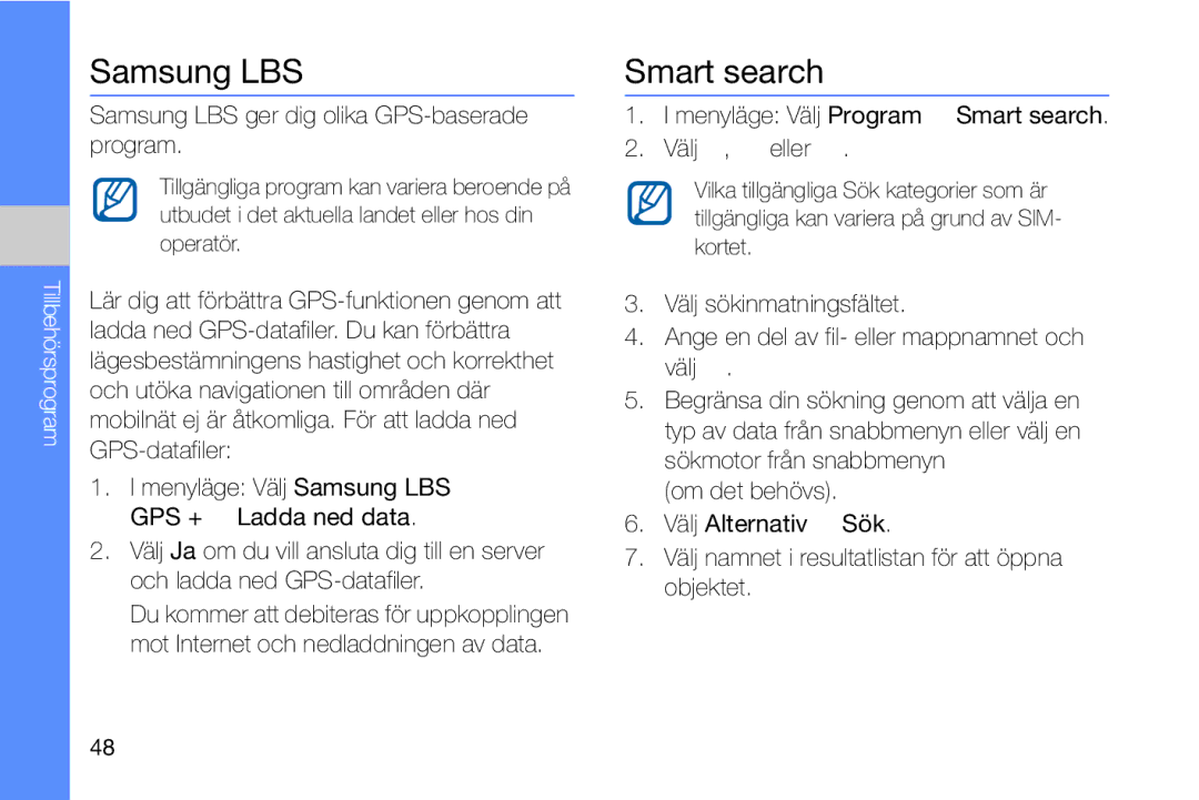 Samsung GT-I8910DKRXEE, GT-I8910DKPXEE manual Samsung LBS, Smart search 