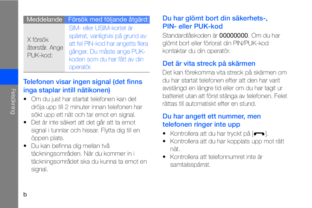 Samsung GT-I8910DKRXEE, GT-I8910DKPXEE manual Försök, Standardlåskoden är 00000000. Om du har 