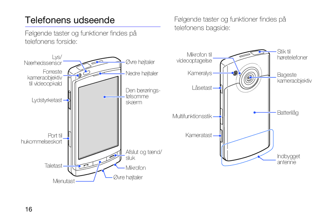 Samsung GT-I8910DKRXEE, GT-I8910DKPXEE manual Telefonens udseende 