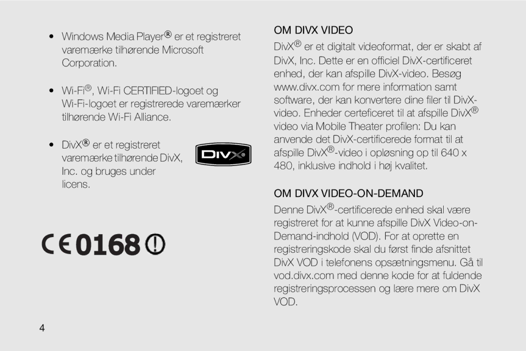 Samsung GT-I8910DKRXEE, GT-I8910DKPXEE manual OM Divx Video OM Divx VIDEO-ON-DEMAND 