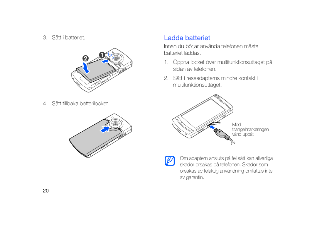 Samsung GT-I8910DKRXEE, GT-I8910DKPXEE manual Ladda batteriet 