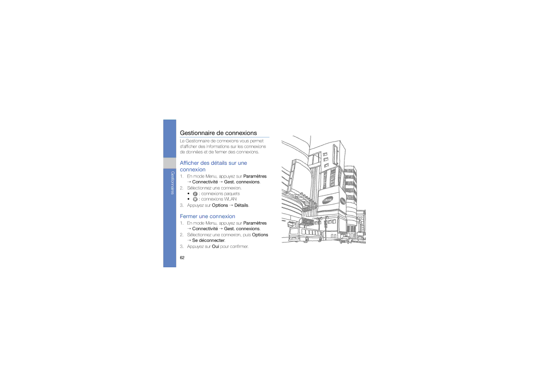 Samsung GT-I8910DKCXEF manual Gestionnaire de connexions, Afficher des détails sur une connexion, Fermer une connexion 